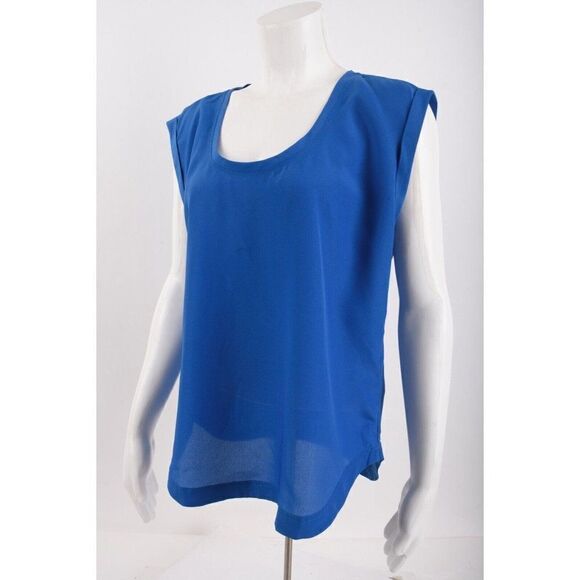 J.Crew Womens Shirt Top Blouse Sz 00 Blue Scoop Neck Polyester F1056 NWT - Picture 3 of 6